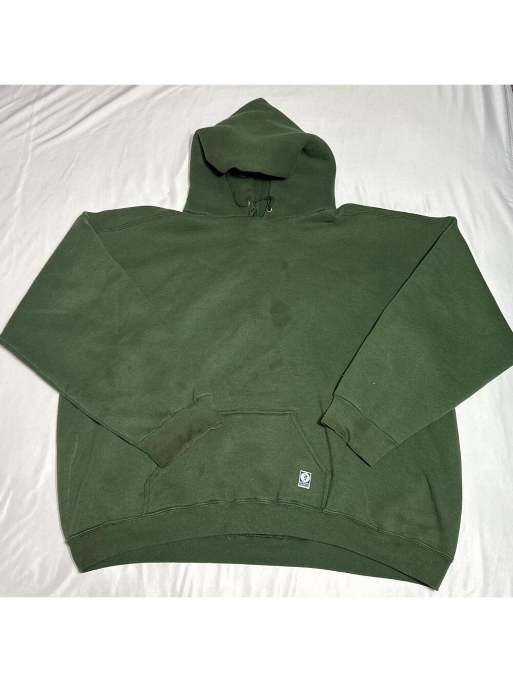 Vintage Discus Athletic Hoodie Mens 2XL Green Solid Fleece Pullover Made USA